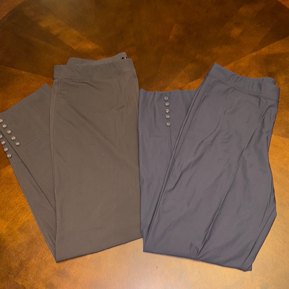 Two Pairs of IC by Connie Pull On Stretch Cropped Pants. Size L -Brown and Gray